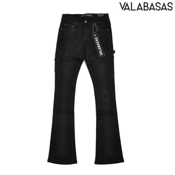 画像1: VALABASAS RINGER FLARE DENIM PANTS BLACK / バラバサス フレア デニム パンツ ブラック (1)
