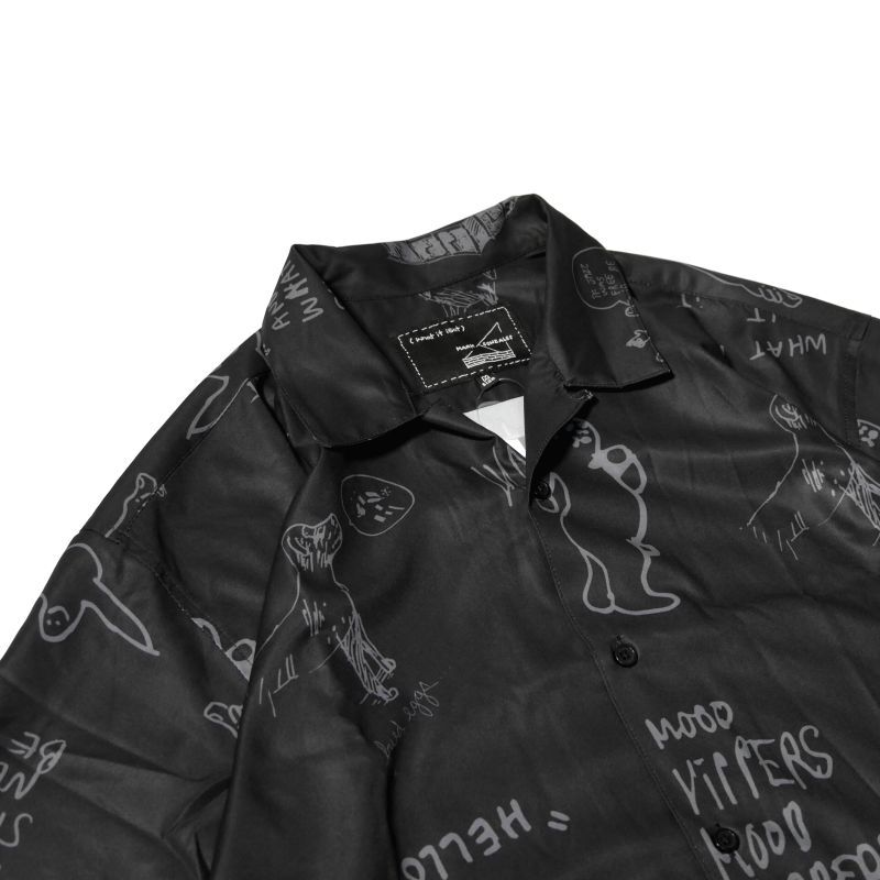 (What it isNt) ART BY MARK GONZALES S/S OPEN COLLAR SHIRTS BLACK / ワット