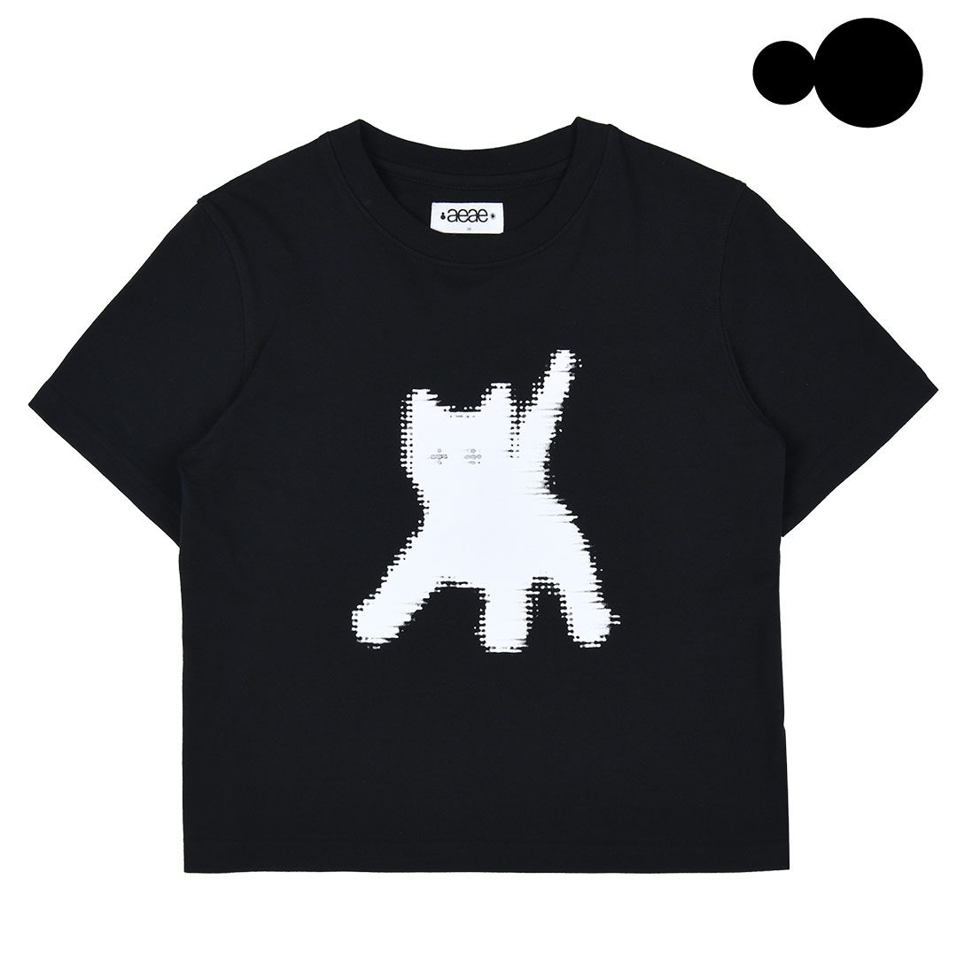 aeae FLASHED CATS EYE CROP T-SHIRTS BLACK / aeae フラッシュ 