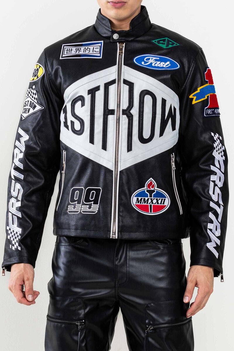 FIRST ROW FAUX LEATHER RACING JACKET BLACK / ファーストロウ レザー